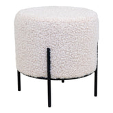 Jansen - Pouf Alford - Fausse fourrure blanche - Polyester, bois de pin et acier - Ø35,5x37 cm